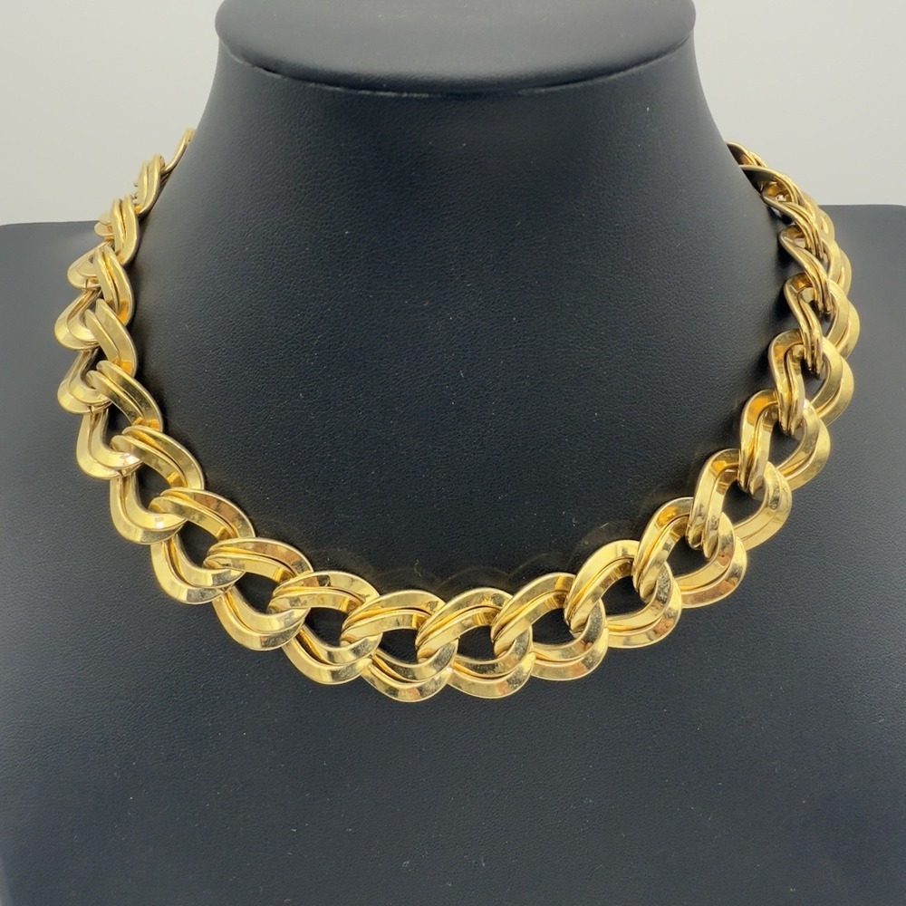 Vtg Monet‎ Necklace Tone Gold Tone Chunky Curb Link Runway Egyptian Revival